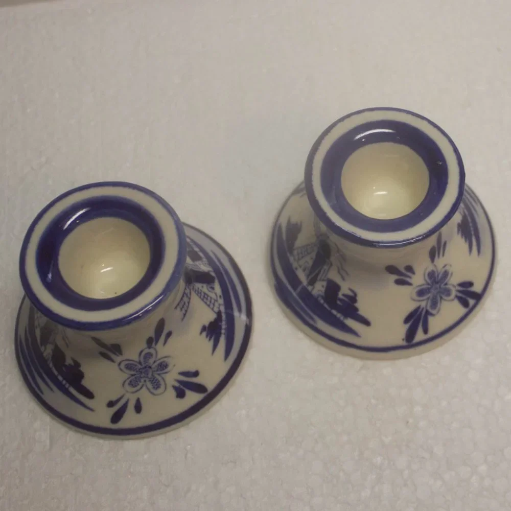 Set of 2 Blue and White Holland Windmill Candle Holders